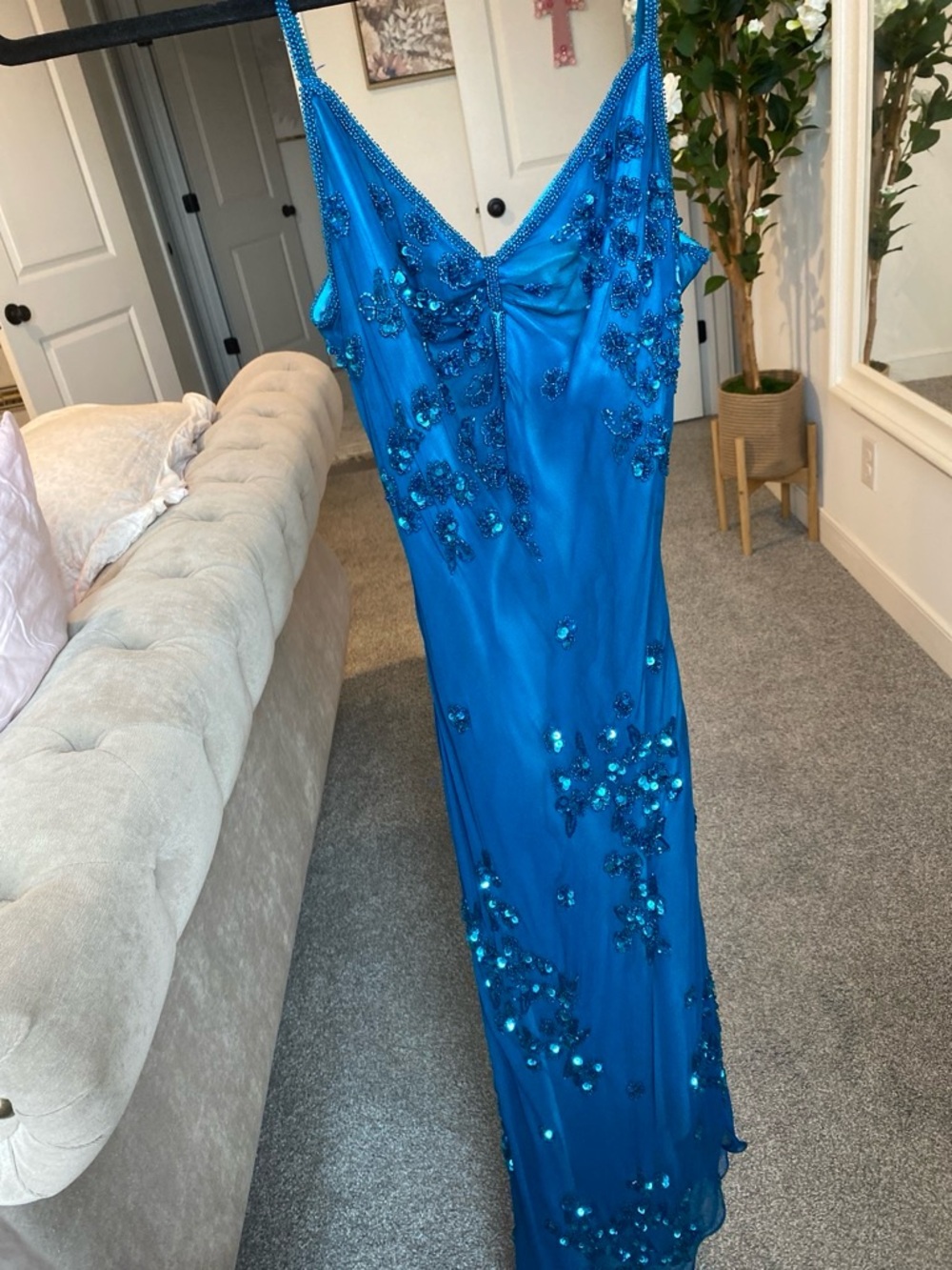 hand Beaded Sapphire Blue Slip Dress